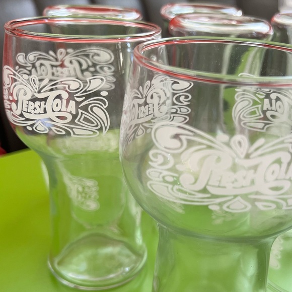 2 Pepsi cola glasses soda fountain 70s parlor logo modernist retro - Picture 4 of 4